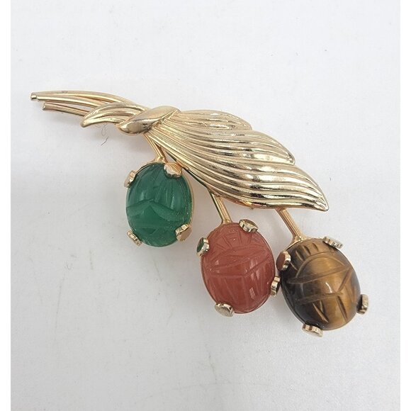 VINTAGE 1950-60'S BURT CASSELL Brooch 12K GOLD FILLED‎ GENUINE SCARAB PIN - Picture 1 of 4